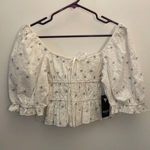 Square neck cropped embroidered top